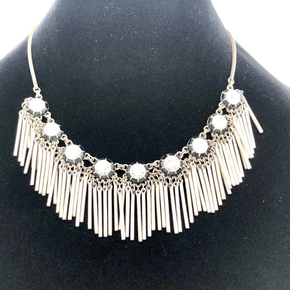 Metal Chime w/ Crystals Silver Tone Necklace